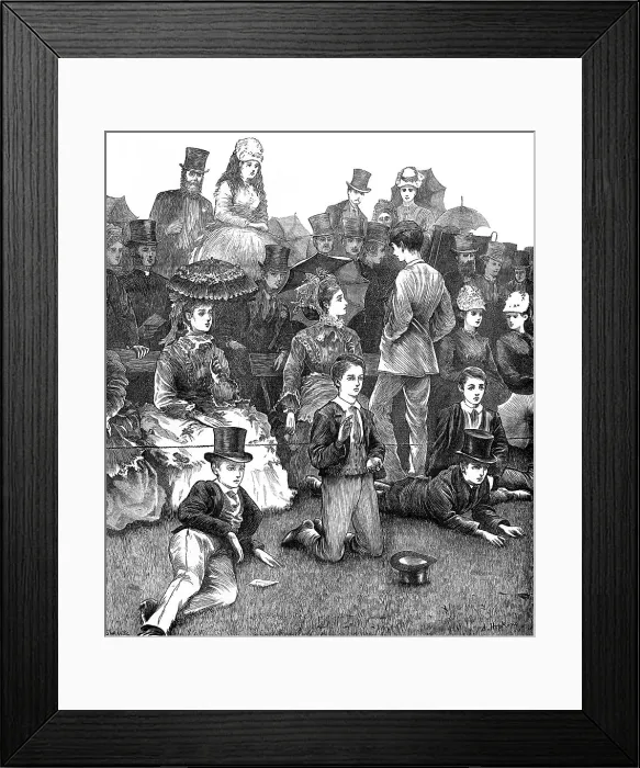 Framed Print : At Lord's Cricket-Ground: the Eton and Harrow match, 1872. Creator: Joseph Swain Framed Print : At Lord's Cricket-Ground: the Eton and Harrow match, 1872. Creator: Joseph Swain