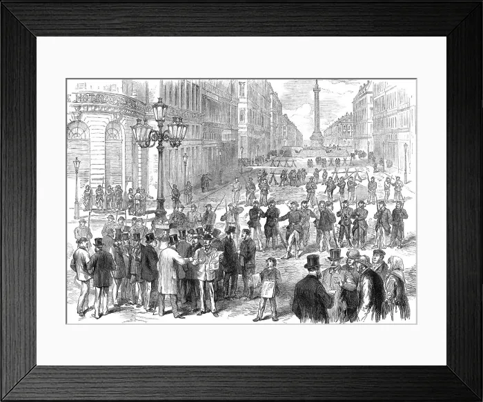Framed Print : The Civil War in Paris: the rue de la Paix and Place Vendome guarded by the insurgents, 1871. Creator: Unknown Framed Print : The Civil War in Paris: the rue de la Paix and Place Vendome guarded by the insurgents, 1871. Creator: Unknown