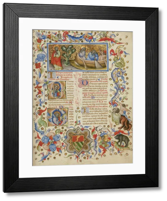 Framed Print : The Calling of Saints Peter and Andrew; Initial D: Saint Andrew... between about 1389 and 1400. Creator: Master of the Brussels Initials Framed Print : The Calling of Saints Peter and Andrew; Initial D: Saint Andrew... between about 1389 and 1400. Creator: Master of the Brussels Initials