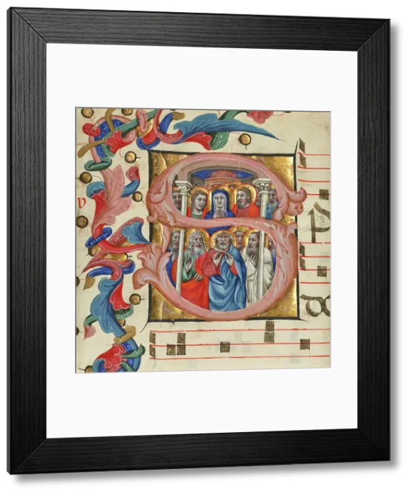 Framed Print : Initial S: Pentecost, about 1394-1402. Creator: Niccolo di Giacomo da Bologna Framed Print : Initial S: Pentecost, about 1394-1402. Creator: Niccolo di Giacomo da Bologna