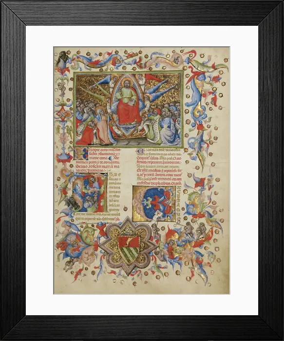 Framed Print : Christ in Majesty; Initial A: A Man Lifting His Soul to God, between about 1389 and 1400. Creator: Master of the Brussels Initials Framed Print : Christ in Majesty; Initial A: A Man Lifting His Soul to God, between about 1389 and 1400. Creator: Master of the Brussels Initials