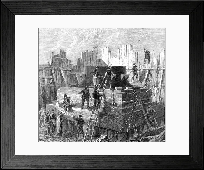 Framed Print : Building the platform for Nasmyth's 25-ton Steam-Hammer, in the Gun Factory, Woolwich Arsenal, 1872. Creator: Unknown Framed Print : Building the platform for Nasmyth's 25-ton Steam-Hammer, in the Gun Factory, Woolwich Arsenal, 1872. Creator: Unknown