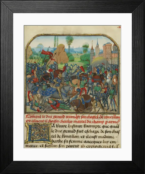 Framed Print : The Battle before Roussillon's Castle, written 1463-465; illuminated 1467-1472. Creators: Loyset Liedet, Pol Fruit Framed Print : The Battle before Roussillon's Castle, written 1463-465; illuminated 1467-1472. Creators: Loyset Liedet, Pol Fruit