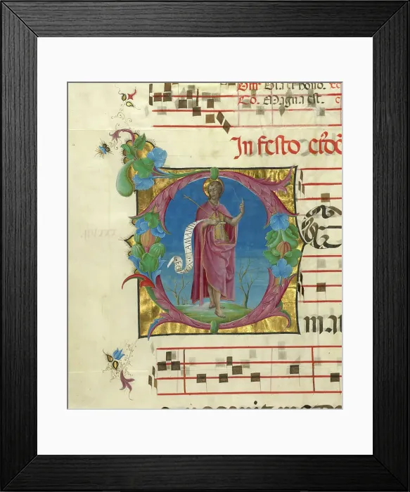 Framed Print : Decorated initial D: Saint John the Baptist, about 1470-1480. Creator: Cosme Tura Framed Print : Decorated initial D: Saint John the Baptist, about 1470-1480. Creator: Cosme Tura