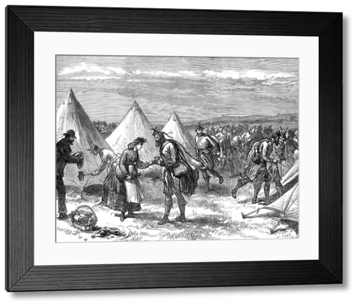 Framed Print : The Autumn Campaign: Arrival of Volunteers...the London Scottish breaking off to their tents, 1872. Creator: Unknown Framed Print : The Autumn Campaign: Arrival of Volunteers...the London Scottish breaking off to their tents, 1872. Creator: Unknown