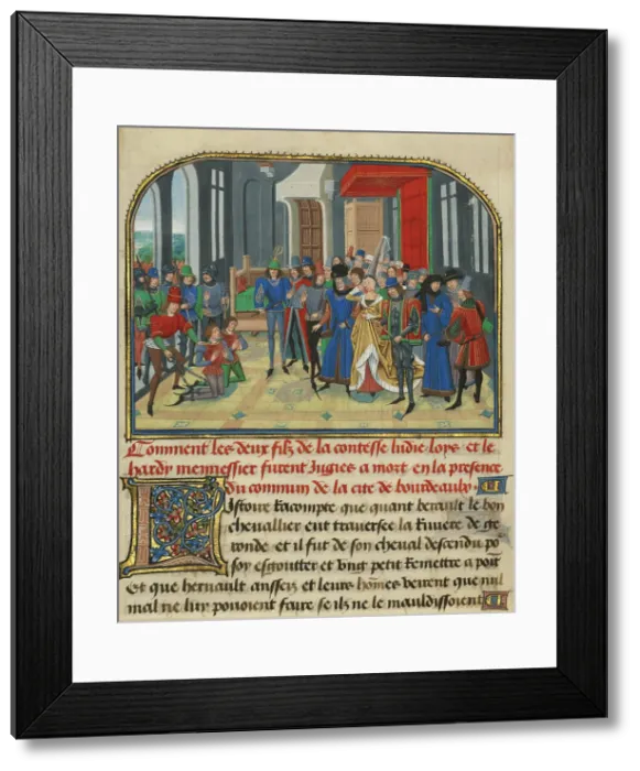 Framed Print : Lydia Ordering the Death of Her Sons, written 1463-1465; illuminated 1467-1472. Creators: Loyset Liedet, Pol Fruit Framed Print : Lydia Ordering the Death of Her Sons, written 1463-1465; illuminated 1467-1472. Creators: Loyset Liedet, Pol Fruit