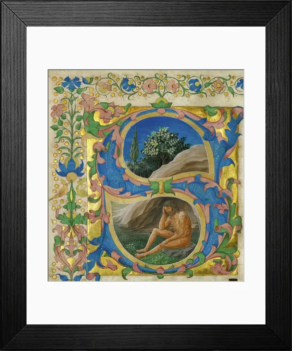 Framed Print : Initial S: Job, cutting from a choir book, third quarter of 15th century. Creator: Francesco di Antonio del Chierico Framed Print : Initial S: Job, cutting from a choir book, third quarter of 15th century. Creator: Francesco di Antonio del Chierico