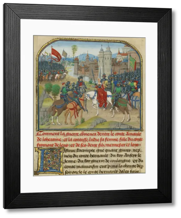 Framed Print : The Battle Between Arnault de Lorraine and His Wife Lydia, written 1463-1465; illuminated 1467-1472. Creators: Loyset Liedet, Pol Fruit Framed Print : The Battle Between Arnault de Lorraine and His Wife Lydia, written 1463-1465; illuminated 1467-1472. Creators: Loyset Liedet, Pol Fruit