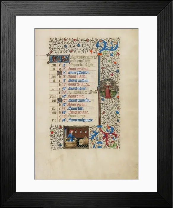Framed Print : September Calendar Page: Making Wine: Libra; Book of Hours, about 1440-1450. Creator: Workshop of the Bedford Master Framed Print : September Calendar Page: Making Wine: Libra; Book of Hours, about 1440-1450. Creator: Workshop of the Bedford Master