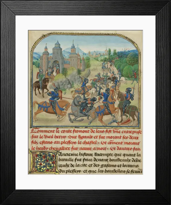 Framed Print : Fromont de Lens Leaving Bordeaux and the Battle against... written 1463-1465; illuminated 1467-1472 Creators: Loyset Liedet, Pol Fruit Framed Print : Fromont de Lens Leaving Bordeaux and the Battle against... written 1463-1465; illuminated 1467-1472 Creators: Loyset Liedet, Pol Fruit