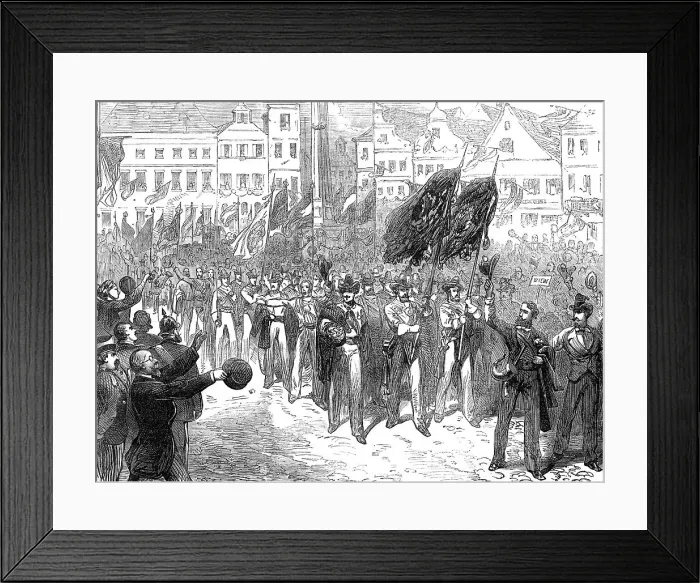 Framed Print : Festival of German Gymnastic Societies at Bonn, on the Rhine, 1872. Creator: Unknown Framed Print : Festival of German Gymnastic Societies at Bonn, on the Rhine, 1872. Creator: Unknown