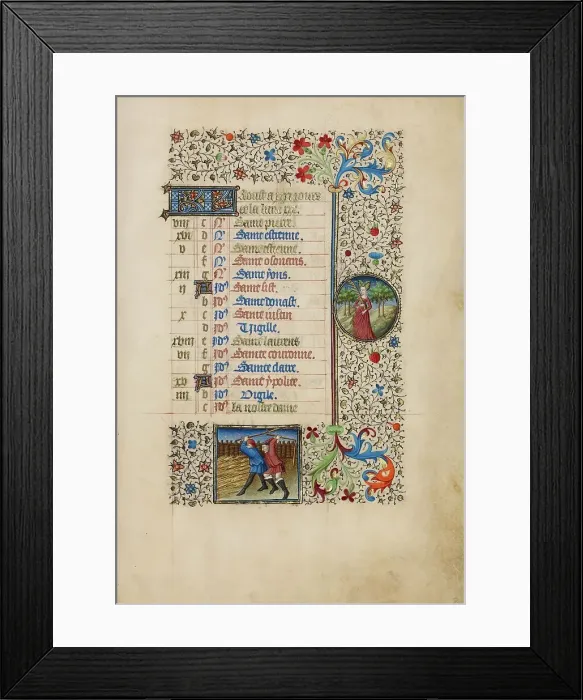 Framed Print : August Calendar Page: Threshing: Virgo; Book of Hours, about 1440-1450. Creator: Workshop of the Bedford Master Framed Print : August Calendar Page: Threshing: Virgo; Book of Hours, about 1440-1450. Creator: Workshop of the Bedford Master
