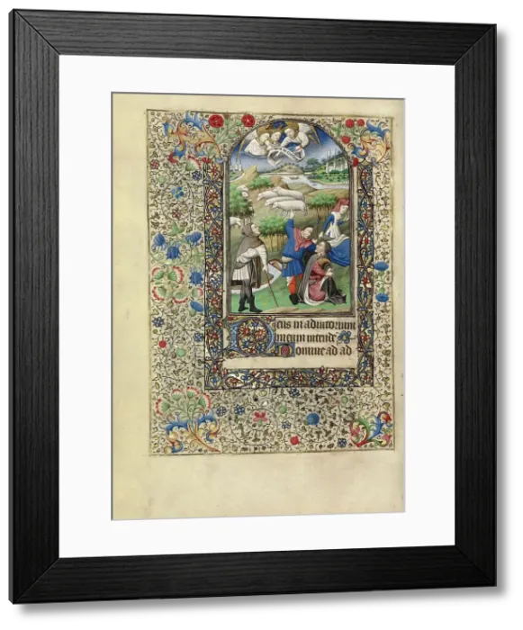 Framed Print : The Annunciation to the Shepherds; Book of Hours, about 1440-1450. Creator: Workshop of the Bedford Master Framed Print : The Annunciation to the Shepherds; Book of Hours, about 1440-1450. Creator: Workshop of the Bedford Master