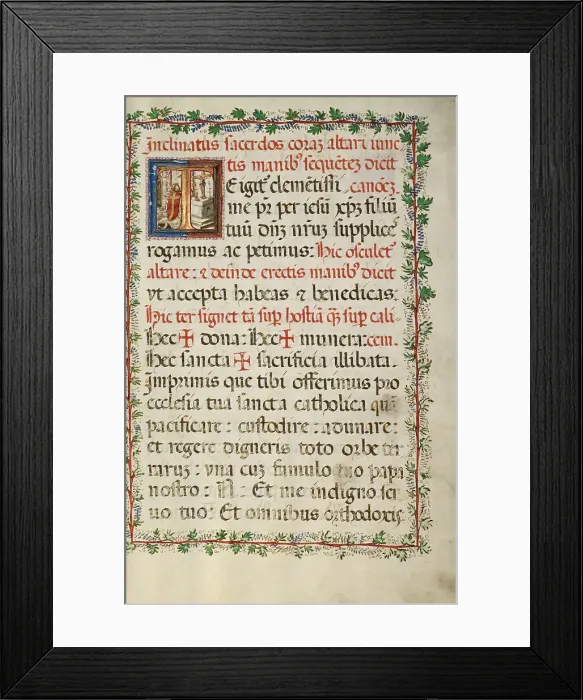 Framed Print : Initial T: A Priest Celebrating Mass; Missal of Bishop Antonio Scarampi, 1567. Creator: Fra Vincentius a Fundis Framed Print : Initial T: A Priest Celebrating Mass; Missal of Bishop Antonio Scarampi, 1567. Creator: Fra Vincentius a Fundis