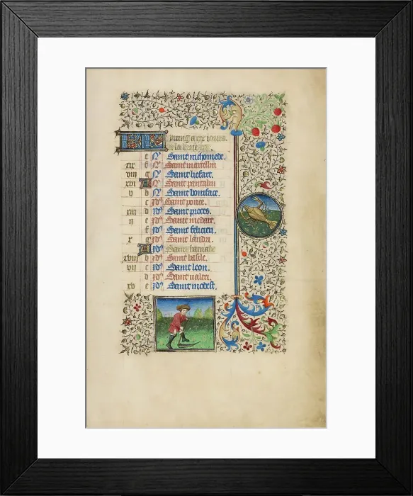 Framed Print : June Calendar Page: Mowing: Cancer; Book of Hours, about 1440-1450. Creator: Workshop of the Bedford Master Framed Print : June Calendar Page: Mowing: Cancer; Book of Hours, about 1440-1450. Creator: Workshop of the Bedford Master