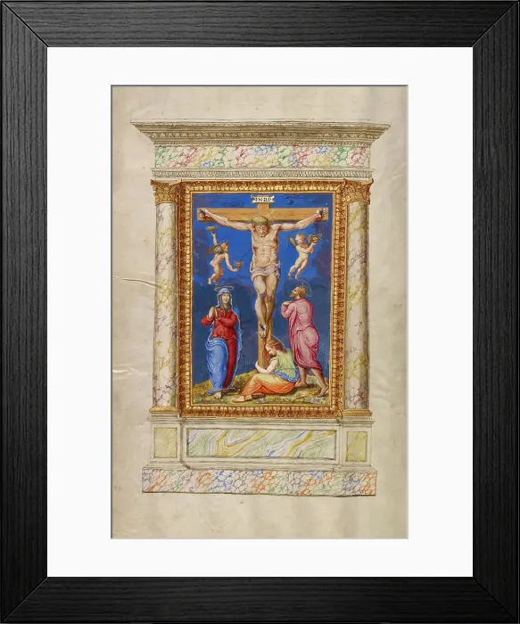 Framed Print : The Crucifixion; Missal of Bishop Antonio Scarampi, 1567. Creator: Fra Vincentius a Fundis Framed Print : The Crucifixion; Missal of Bishop Antonio Scarampi, 1567. Creator: Fra Vincentius a Fundis