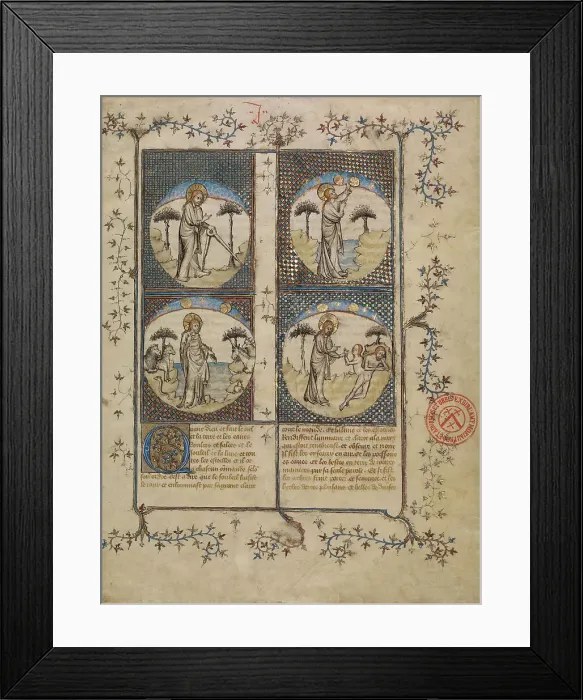 Framed Print : Leaves from Histoire ancienne jusqu'a Cesar, about 1390-1400. Creator: First Master of the Bible historiale of Jean de Berry Framed Print : Leaves from Histoire ancienne jusqu'a Cesar, about 1390-1400. Creator: First Master of the Bible historiale of Jean de Berry