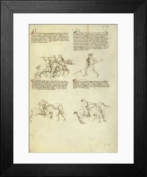Framed Print : Combat against an Equestrian Opponent with Lance, about 1410. Creator: Unknown Framed Print : Combat against an Equestrian Opponent with Lance, about 1410. Creator: Unknown