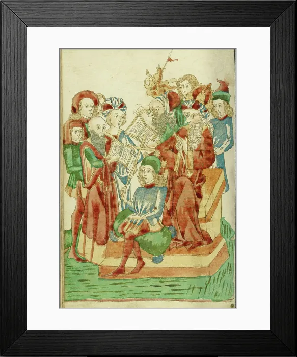 Framed Print : Pagan and Christian Scholars Debating before King Avenir and Josaphat, 1469. Creator: Unknown Framed Print : Pagan and Christian Scholars Debating before King Avenir and Josaphat, 1469. Creator: Unknown