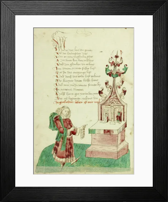 Framed Print : John Damascene with a Rosary before an Altar, 1469. Creator: Unknown Framed Print : John Damascene with a Rosary before an Altar, 1469. Creator: Unknown