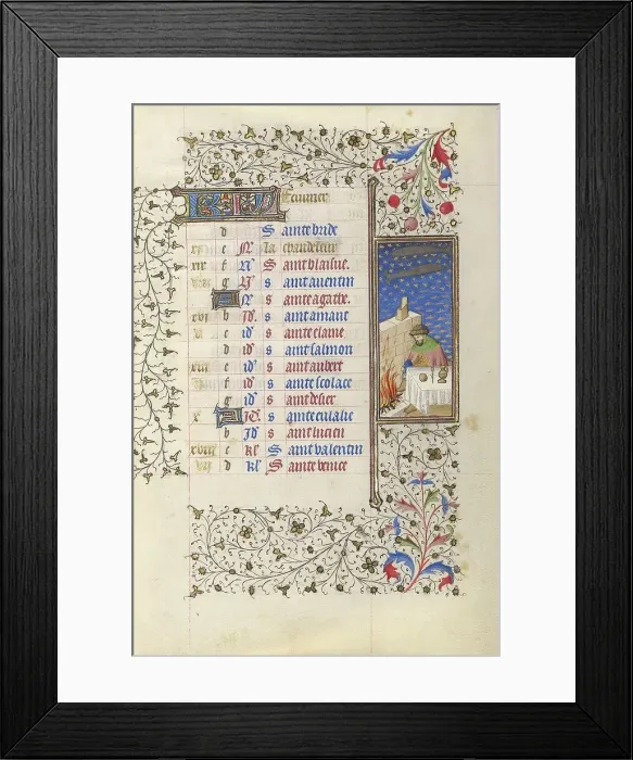 Framed Print : A Man Warming by a Fire; Book of Hours, about 1415-1420. Creator: Workshop of the Master of the Rohan Hours Framed Print : A Man Warming by a Fire; Book of Hours, about 1415-1420. Creator: Workshop of the Master of the Rohan Hours