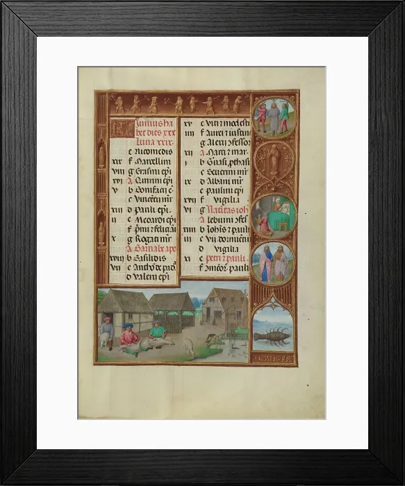 Framed Print : June Calendar Page: Sheepshearing: Cancer; Spinola Hours, about 1510-1520. Creator: Workshop of the Master of James IV of Scotland Framed Print : June Calendar Page: Sheepshearing: Cancer; Spinola Hours, about 1510-1520. Creator: Workshop of the Master of James IV of Scotland