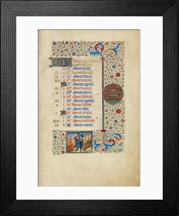 Framed Print : February Calendar Page: Keeping Warm: Pisces; Book of Hours, about 1440-1450. Creator: Workshop of the Bedford Master Framed Print : February Calendar Page: Keeping Warm: Pisces; Book of Hours, about 1440-1450. Creator: Workshop of the Bedford Master