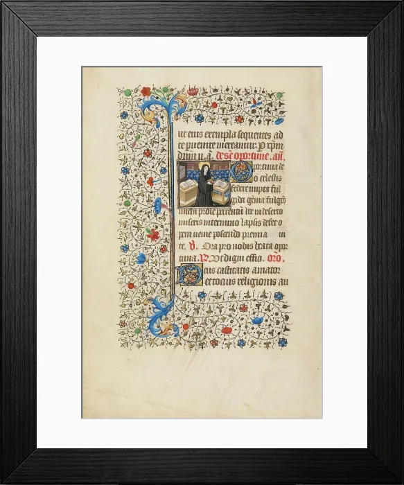 Framed Print : Abbess Opportuna with a Staff and a Book; Book of Hours, about 1440-1450. Creator: Workshop of the Bedford Master Framed Print : Abbess Opportuna with a Staff and a Book; Book of Hours, about 1440-1450. Creator: Workshop of the Bedford Master