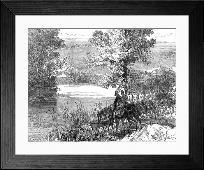 Framed Print : The Autumn Campaign: cavalry watering horses at the River Stour, Witley, 1872. Creator: C. R Framed Print : The Autumn Campaign: cavalry watering horses at the River Stour, Witley, 1872. Creator: C. R