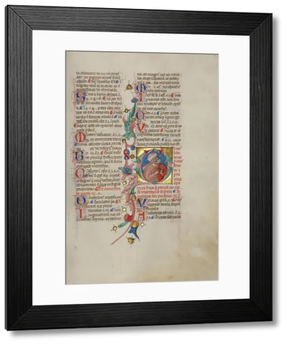 Framed Print : Initial Q: Bust Portrait of a Man, early 15th century. Creator: Cristoforo Cortese
