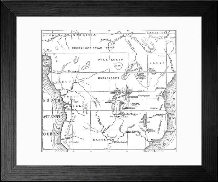 Framed Print : Sketch map of Central Africa, showing Dr. Livingstone's explorations, 1872. Creator: Unknown