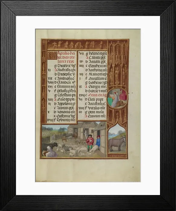 Framed Print : April Calendar Page: Milking and Butter Making: Taurus; Spinola Hours, about 1510-1520. Creator: Workshop of the Master of James IV of Scotland Framed Print : April Calendar Page: Milking and Butter Making: Taurus; Spinola Hours, about 1510-1520. Creator: Workshop of the Master of James IV of Scotland