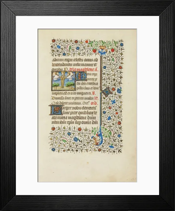 Framed Print : Mary Magdalene Borne Aloft to Heaven by Angels; Book of Hours, about 1440-1450. Creator: Workshop of the Bedford Master Framed Print : Mary Magdalene Borne Aloft to Heaven by Angels; Book of Hours, about 1440-1450. Creator: Workshop of the Bedford Master