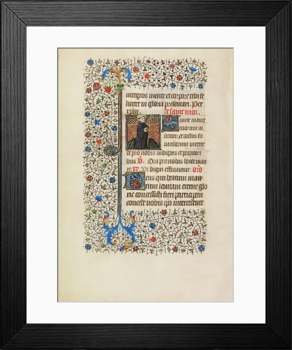 Framed Print : Abbot Maurus with a Staff and a Book; Book of Hours, about 1440-1450. Creator: Workshop of the Bedford Master Framed Print : Abbot Maurus with a Staff and a Book; Book of Hours, about 1440-1450. Creator: Workshop of the Bedford Master