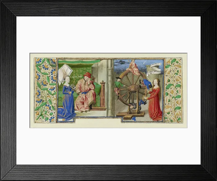 Framed Print : Philosophy Consoling Boethius and Fortune Turning the Wheel, about 1460-1470. Creator: Master of Coetivy