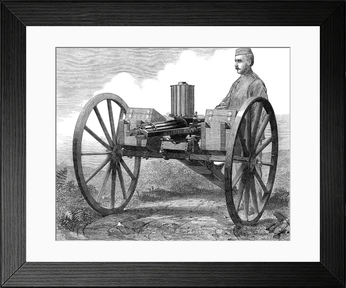 Framed Print : The Gatling Gun, 1872. Creator: Unknown Framed Print : The Gatling Gun, 1872. Creator: Unknown