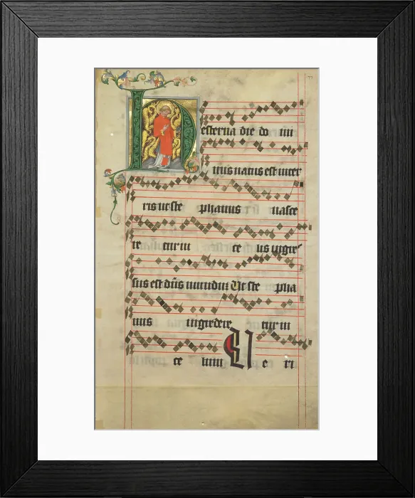 Framed Print : Three leaves from an antiphonal, about 1405. Creator: Master of the Golden Bull Framed Print : Three leaves from an antiphonal, about 1405. Creator: Master of the Golden Bull