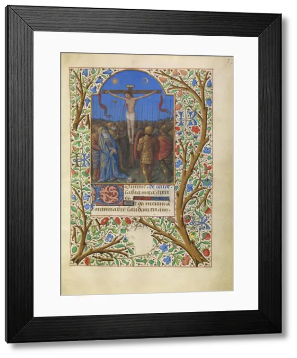 Framed Print : The Crucifixion; Katherine Hours, about 1480-1485. Creator: Jean Bourdichon Framed Print : The Crucifixion; Katherine Hours, about 1480-1485. Creator: Jean Bourdichon