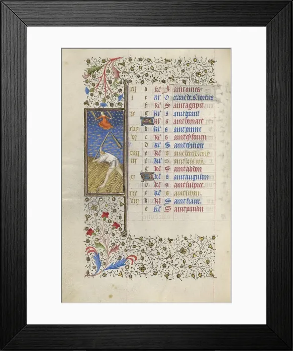 Framed Print : A Man Threshing; Book of Hours, about 1415-1420. Creator: Workshop of the Master of the Rohan Hours Framed Print : A Man Threshing; Book of Hours, about 1415-1420. Creator: Workshop of the Master of the Rohan Hours