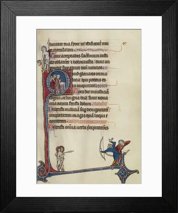 Framed Print : Initial Q: A Priest Stabbed by a Soldier; Bute Psalter, text and illumination about 1285. Creator: Bute Master Framed Print : Initial Q: A Priest Stabbed by a Soldier; Bute Psalter, text and illumination about 1285. Creator: Bute Master