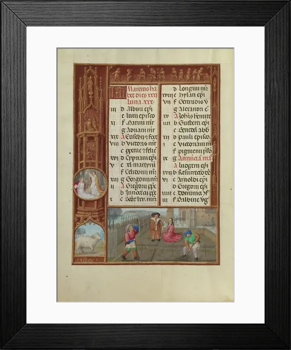 Framed Print : March Calendar Page: Gardening: Aries; Spinola Hours, about 1510-1520. Creator: Workshop of the Master of James IV of Scotland Framed Print : March Calendar Page: Gardening: Aries; Spinola Hours, about 1510-1520. Creator: Workshop of the Master of James IV of Scotland