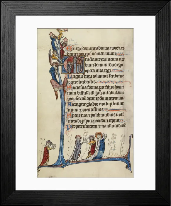 Framed Print : Initial E: David Playing the Harp; Bute Psalter, text and illumination about 1285. Creator: Bute Master Framed Print : Initial E: David Playing the Harp; Bute Psalter, text and illumination about 1285. Creator: Bute Master