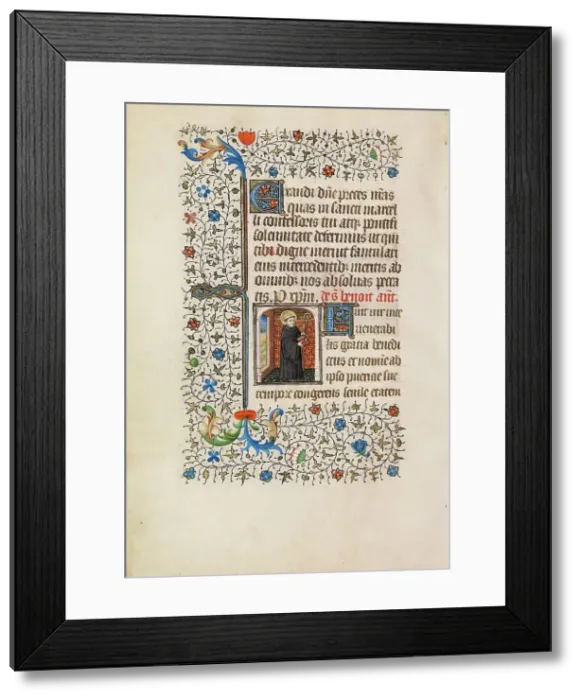 Framed Print : Saint Benedict with a Staff and a Book; Book of Hours, about 1440-1450. Creator: Workshop of the Bedford Master Framed Print : Saint Benedict with a Staff and a Book; Book of Hours, about 1440-1450. Creator: Workshop of the Bedford Master