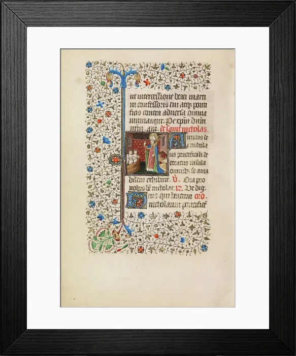 Framed Print : Saint Nicholas Rescuing Three Youths from a Tub; Book of Hours, about 1440-1450. Creator: Workshop of the Bedford Master Framed Print : Saint Nicholas Rescuing Three Youths from a Tub; Book of Hours, about 1440-1450. Creator: Workshop of the Bedford Master