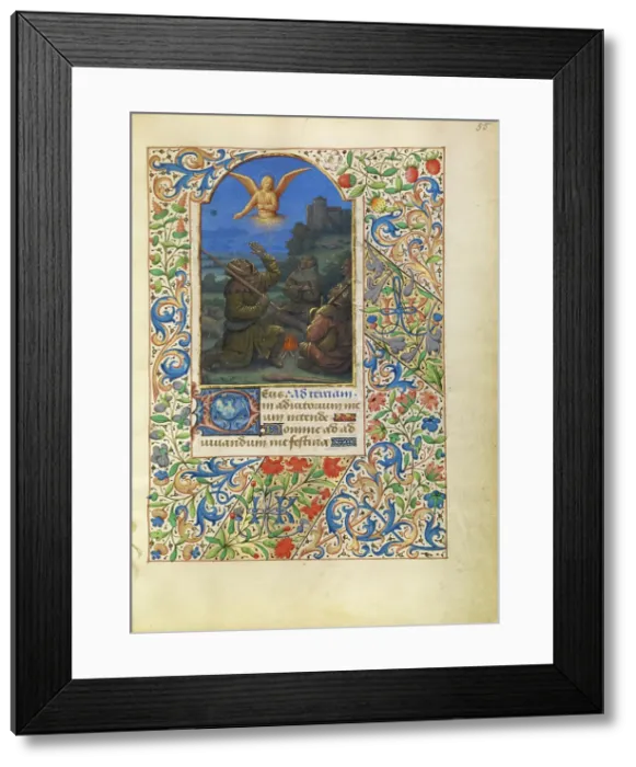 Framed Print : The Annunciation to the Shepherds; Katherine Hours, about 1480-1485. Creator: Jean Bourdichon Framed Print : The Annunciation to the Shepherds; Katherine Hours, about 1480-1485. Creator: Jean Bourdichon