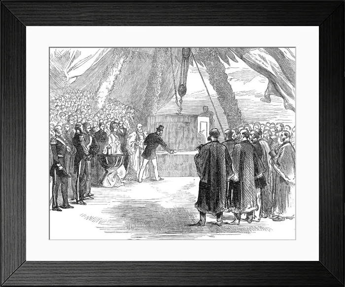 Framed Print : The Prince of Wales fixing the last stone of the Portland Breakwater, 1872. Creator: Unknown Framed Print : The Prince of Wales fixing the last stone of the Portland Breakwater, 1872. Creator: Unknown