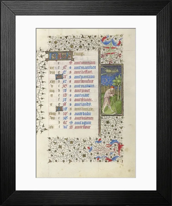 Framed Print : A Man Mowing; Book of Hours, about 1415-1420. Creator: Workshop of the Master of the Rohan Hours Framed Print : A Man Mowing; Book of Hours, about 1415-1420. Creator: Workshop of the Master of the Rohan Hours