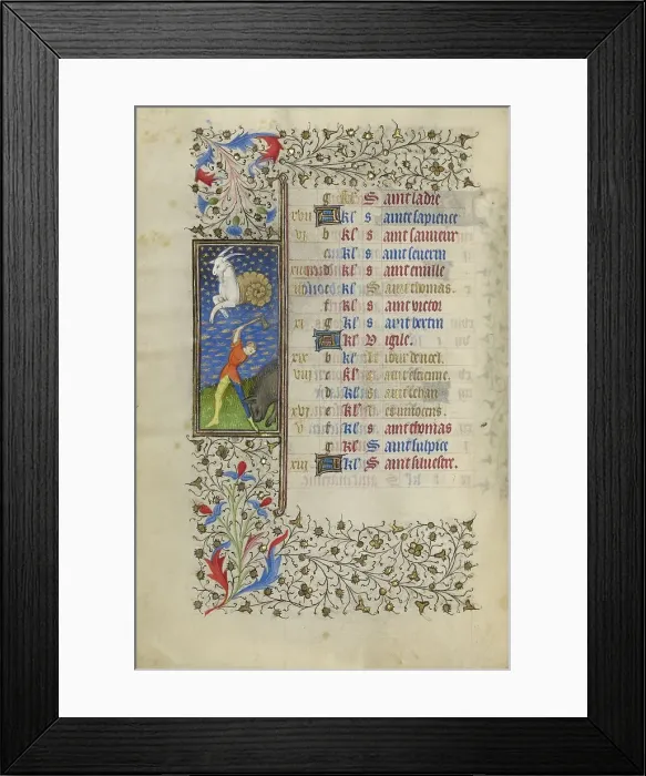 Framed Print : A Man Slaughtering a pig; Book of Hours, about 1415-1420. Creator: Workshop of the Master of the Rohan Hours Framed Print : A Man Slaughtering a pig; Book of Hours, about 1415-1420. Creator: Workshop of the Master of the Rohan Hours