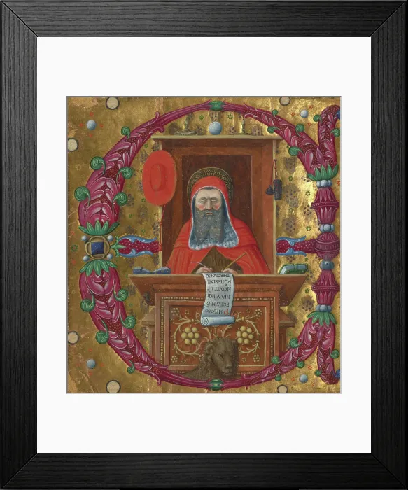 Framed Print : Initial E: Saint Jerome in His Study, about 1470-1480. Creator: Master of the Birago Hours Framed Print : Initial E: Saint Jerome in His Study, about 1470-1480. Creator: Master of the Birago Hours