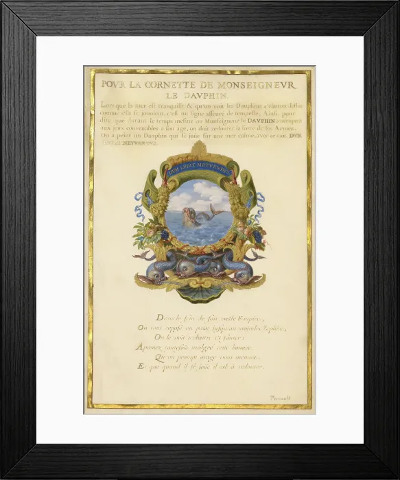 Framed Print : Escutcheon with a Sea Monster; Nine Emblems for Louis XIV, about 1663-1668. Creator: Jacques Bailly Framed Print : Escutcheon with a Sea Monster; Nine Emblems for Louis XIV, about 1663-1668. Creator: Jacques Bailly